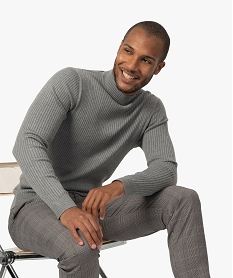 pull homme en maille cotelee avec col montant grisB971301_1