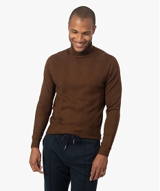 pull homme en maille fantaisie a col roule brunB971401_1