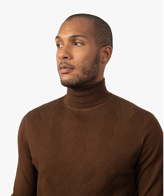pull homme en maille fantaisie a col roule brunB971401_2