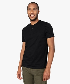 GEMO Tee-shirt homme chiné à manches courtes et col tunisien Noir