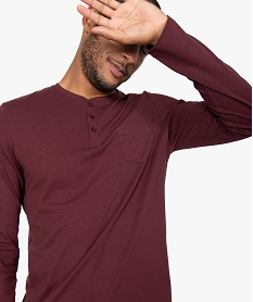 GEMO Tee-shirt à manches longues et col tunisien homme Rouge