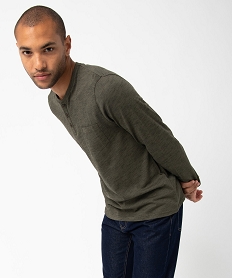 GEMO Tee-shirt à manches longues et col tunisien homme noir chine