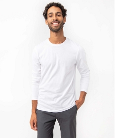 GEMO Tee-shirt homme à manches longues et col rond coupe slim Blanc