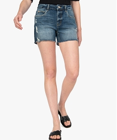 GEMO Short femme en jean aspect usé Gris