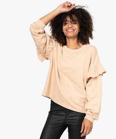 GEMO Sweat femme loose à manches volantées Beige