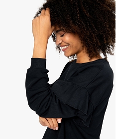 GEMO Sweat femme loose à manches volantées Noir