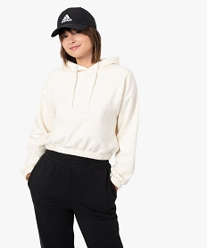GEMO Sweat femme court à capuche Beige
