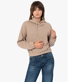GEMO Sweat femme court à capuche Brun