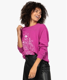 GEMO Sweat femme large molletonné et imprimé Violet