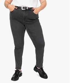 GEMO Jean femme grande taille coupe Straight stretch à taille réglable Gris