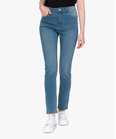 GEMO Jean femme slim taille haute délavé et extensible Gris