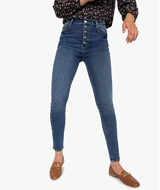 GEMO Jean femme skinny délavé taille haute à boutonnière Gris