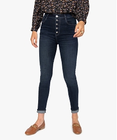 GEMO Jean femme skinny brut à taille haute et boutonnière Bleu