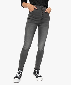 GEMO Jean femme coupe Slim taille haute coloris délavé Gris