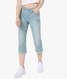 GEMO Pantacourt femme en jean délavé 5 poches et taille normale Bleu