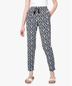 GEMO Pantalon femme en matière fluide imprimée Bleu