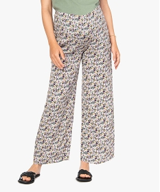 GEMO Pantalon de grossesse ample à fleurs et smocks à la taille Imprimé