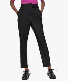 GEMO Pantalon femme en toile coupe carotte Noir