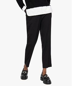 GEMO Pantalon femme aspect lainage avec taille élastiquée Noir