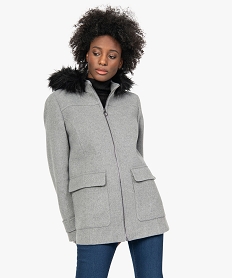 GEMO Manteau femme court à capuche fantaisie Gris