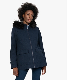 GEMO Manteau femme court à capuche fantaisie Bleu