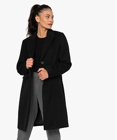 GEMO Manteau femme mi-long à col tailleur Noir