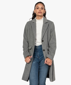 GEMO Manteau femme mi-long à col tailleur Gris