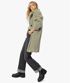 GEMO Manteau femme en sherpa fermeture boutons Vert