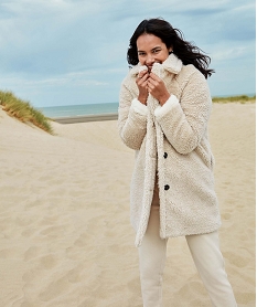 GEMO Manteau femme en sherpa fermeture boutons beige standard