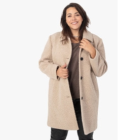 GEMO Manteau femme grande taille mi-long en maille bouclette Beige