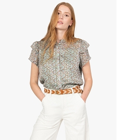 GEMO Blouse femme à motifs fleuris et rayures pailletées Imprimé
