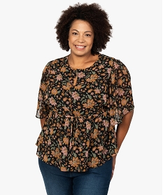 blouse femme grande taille a manches courtes et motifs fleuris imprimeB994801_1