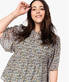 GEMO Blouse femme grande taille à manches courtes et motifs fleuris Imprimé