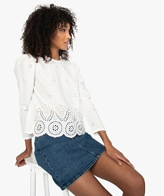 GEMO Blouse femme avec broderies ajourées Beige