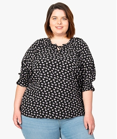 GEMO Blouse femme grande taille imprimée à manches ¾ Imprimé