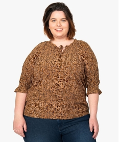 GEMO Blouse femme grande taille imprimée à manches ¾ Imprimé