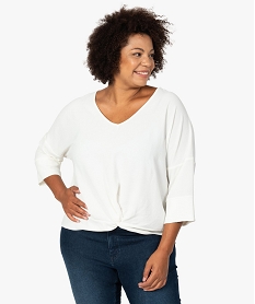 GEMO Blouse femme grande taille ample à col V et manches 34 Beige