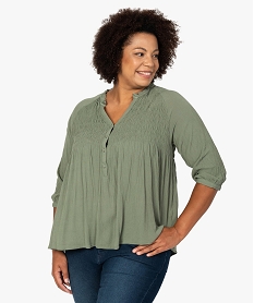 blouse femme grande taille en crepe avec buste smocke vert chemisiers et blousesB997101_1