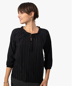 blouse femme a rayures pailletee et col fronce jauneB997201_1