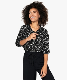 GEMO Blouse femme imprimée avec manches 34 élastiquées Imprimé