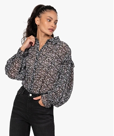 GEMO Blouse femme ample et transparente à motif et volant Imprimé