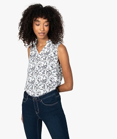 GEMO Blouse femme sans manches imprimée avec col chemise violet vif