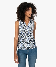 GEMO Blouse femme sans manches imprimée avec col chemise Multicolore