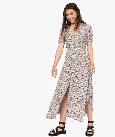 GEMO Robe femme longue à manches courtes Imprimé