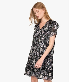 GEMO Robe femme à motifs fleuris et volants sur les épaules Imprimé