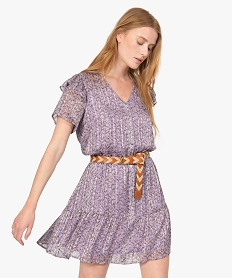 GEMO Robe femme à motifs fleuris et volants sur les épaules Imprimé