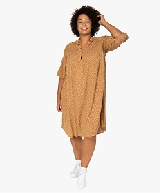 GEMO Robe femme grande taille imprimée à smocks et manches 34 Imprimé