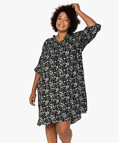 GEMO Robe femme grande taille imprimée à smocks et manches 34 Imprimé