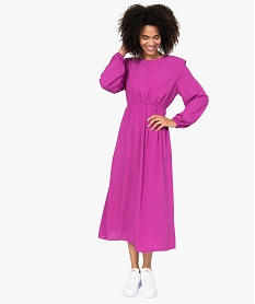 GEMO Robe femme longue à manches longues blousantes Violet