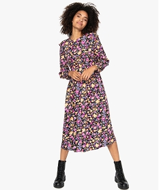 GEMO Robe femme fleurie longueur midi à épaulettes Imprimé